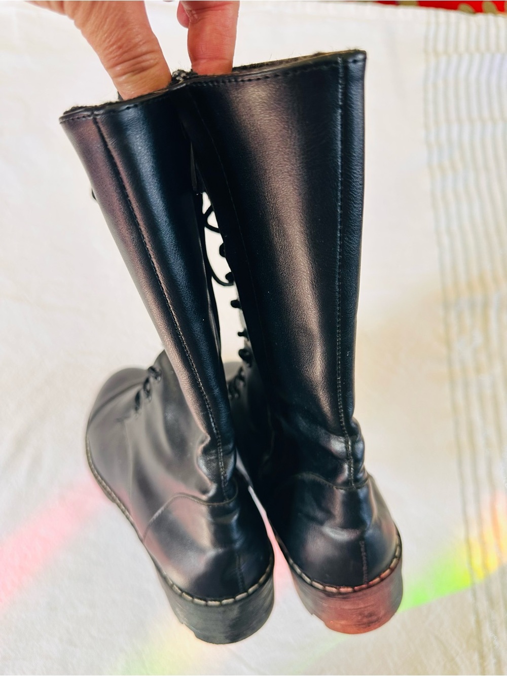 ⭐️ Black Sz 7 Lace-Up Side-Zip Faux Leather Boots Like New - Picture 7 of 10